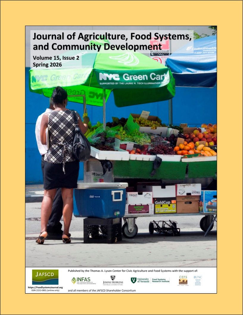 Cover of the spring 2026 issue of JAFSCD is a photo of a NYC Green Cart